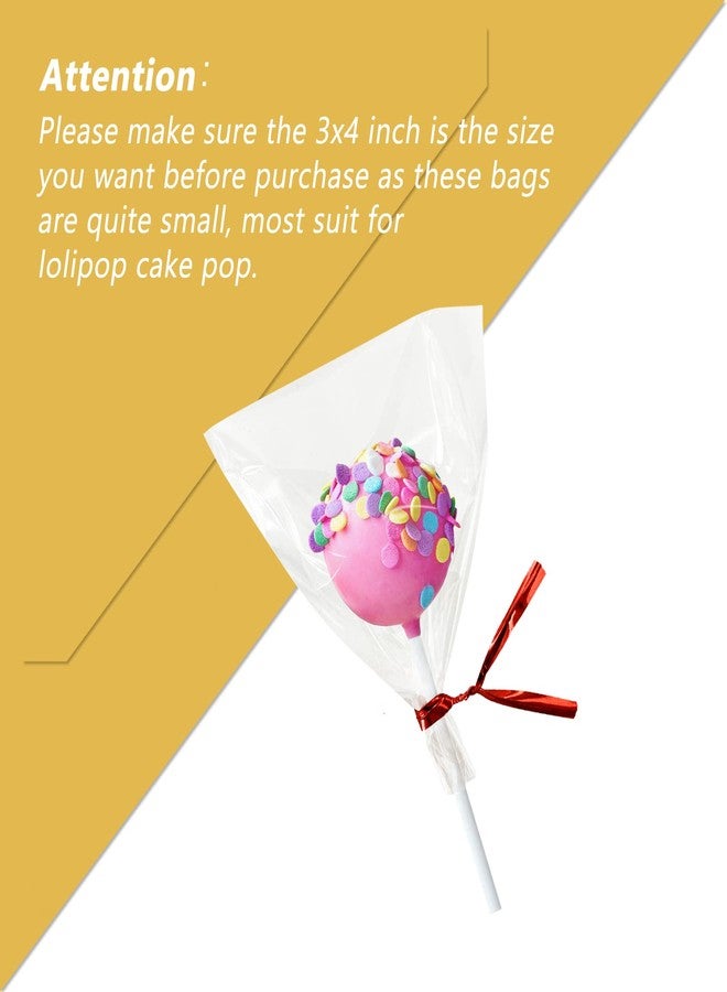 XLSFPY 100PCS Clear Cellophane Treat Bags with 100PCS Twist Ties, 3x4 OPP Rice Crispy Bags for Gift Goodie Favor Candy Cake Pop Birthday Party Cookies Christmas New Year Wedding Party (3'' x 4'') - Image 3